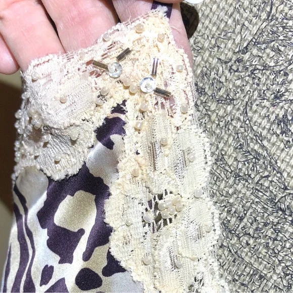 Gracie 100% Silk Leopard Print Lace & Beaded Trimmed Camisole. Sz Medium - Picture 3 of 9
